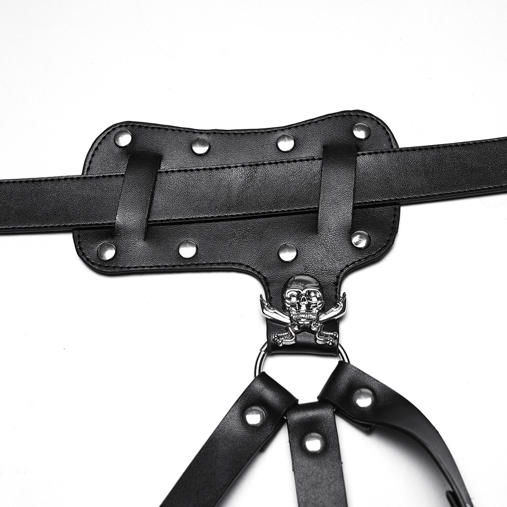 PUNK RAVE PUNK RAVE Gothic Punk Leg Harness Garter Belt Black Faux Leather