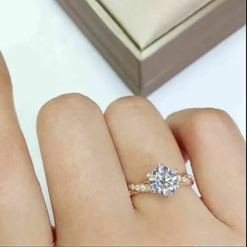 HUITAN 6 Claw CZ Ring Gold Engagement Wedding Band Women Luxury Jewelry Q179