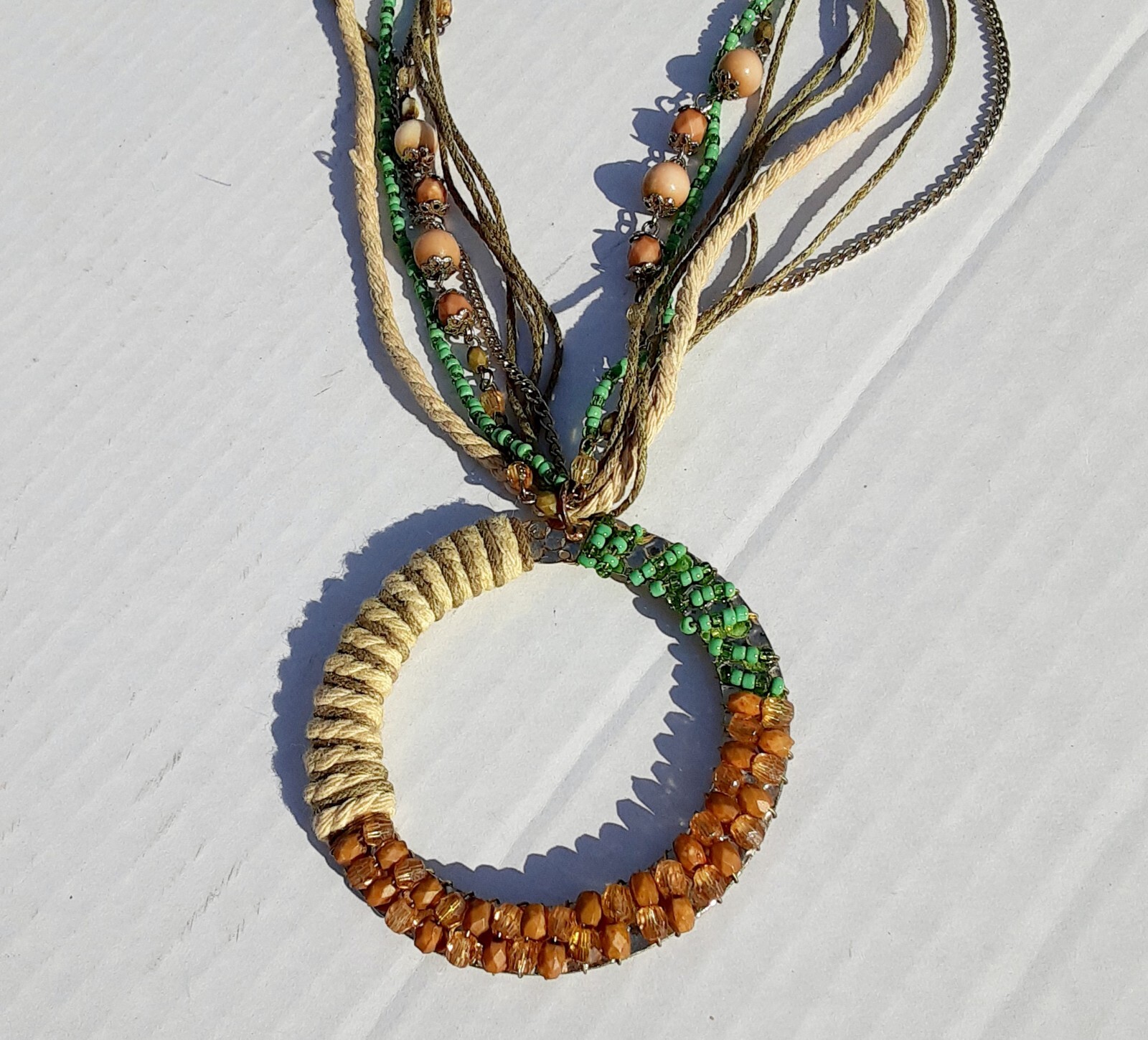 Boho Jewelry Necklace Wire Wrapped Pendant Layered Wood Unique Rare