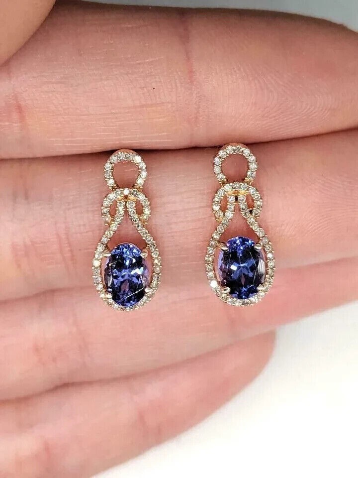 2Ct Oval Cut Simulated Tanzanite Drop/Dangle Earrings In 14K Yellow Gold Plated