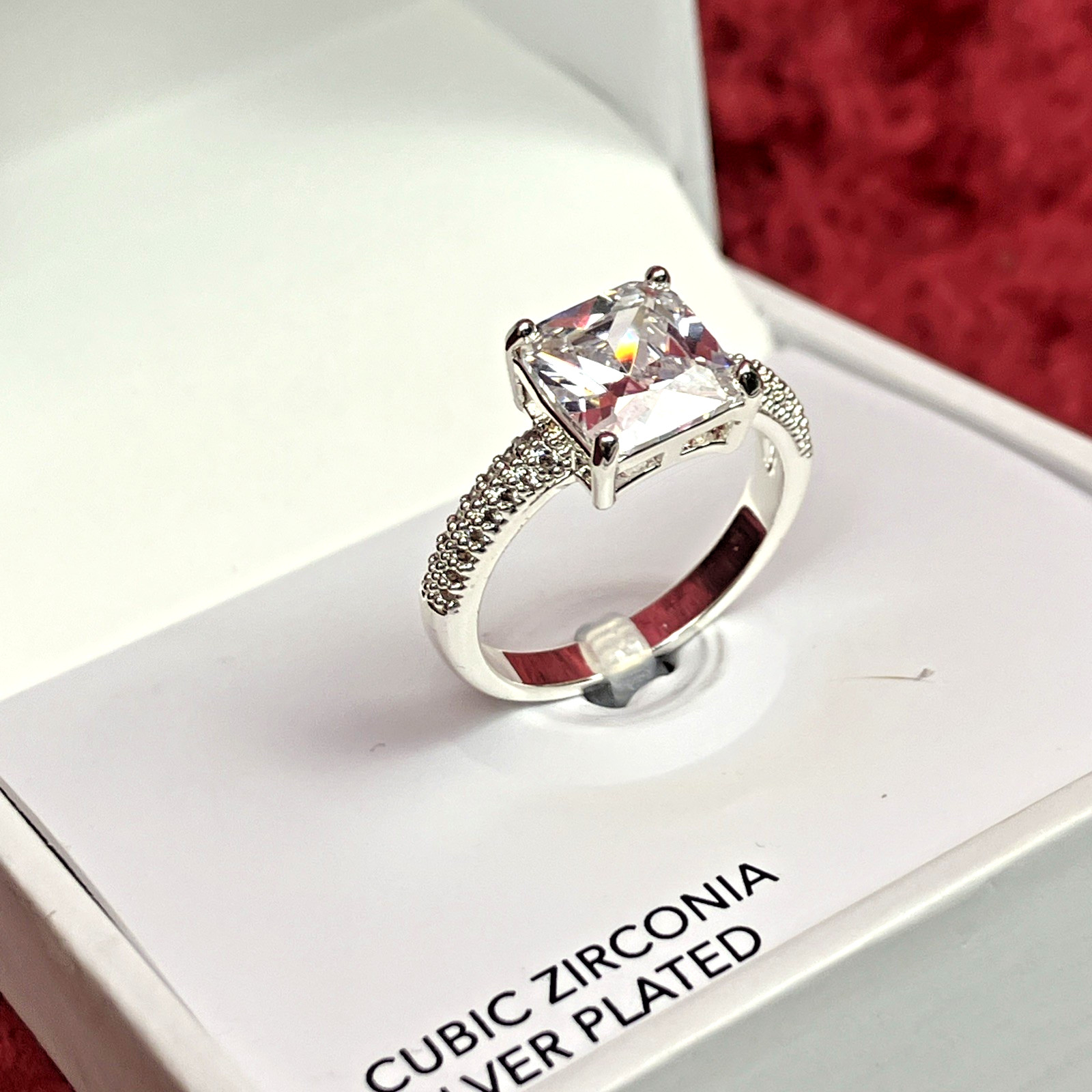 Charter Club CZ Silver Plated Split Halo Ring Sz 6 Open Box