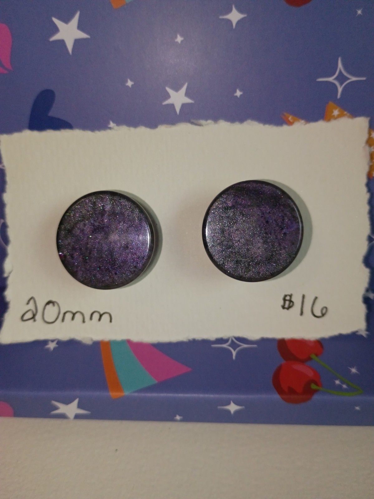 20mm Handmade Purple and Gray Mica Resin Ear Gauges | Shimmering Round Plugs