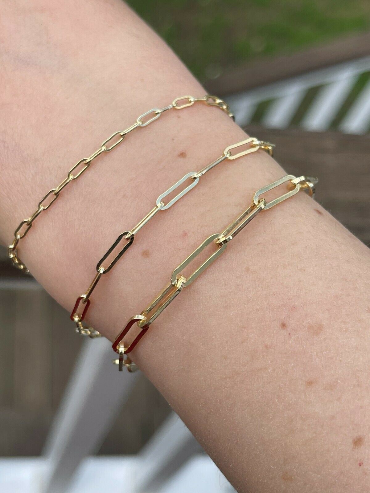 14k Gold Plated Solid 925 Sterling Silver Paperclip Bracelet 2.5mm-4mm ITALY