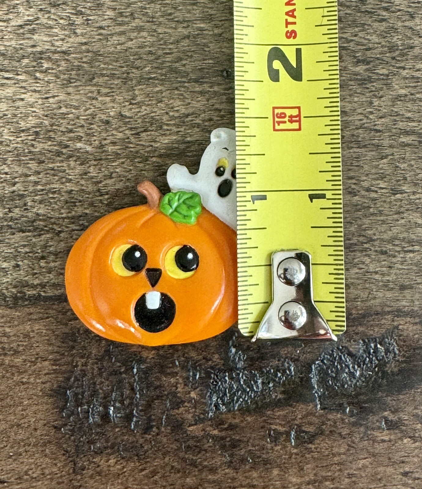 Vintage Lot Of 2 Halloween Pumpkin Ghost Witch Broom Pins Brooches Russ 1.5”