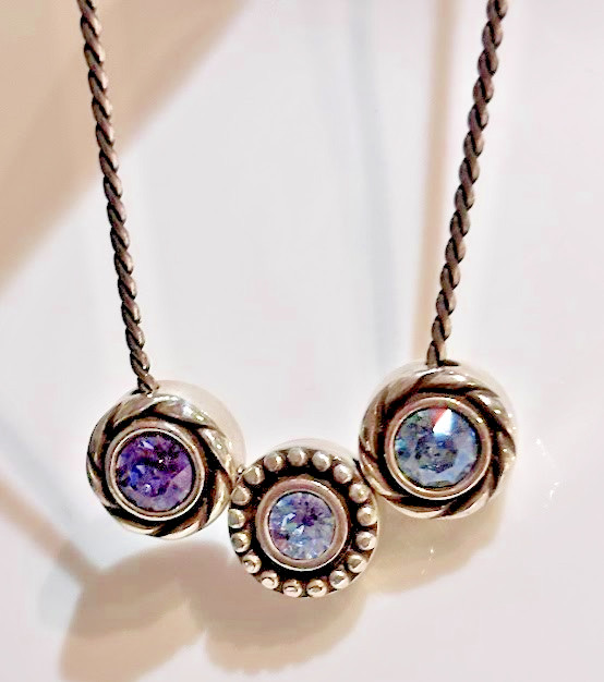 Brighton Halo Orion Crystal Trio Pendant Necklace Silver Tanzanite Reversible