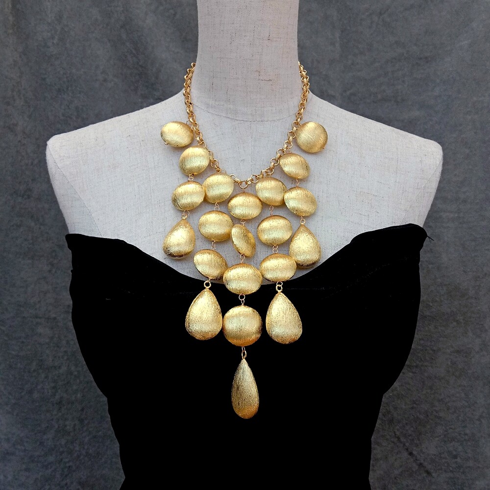Festoon Necklace Gold Plated Brushed Bead For Women Jewelry Statement Necklace