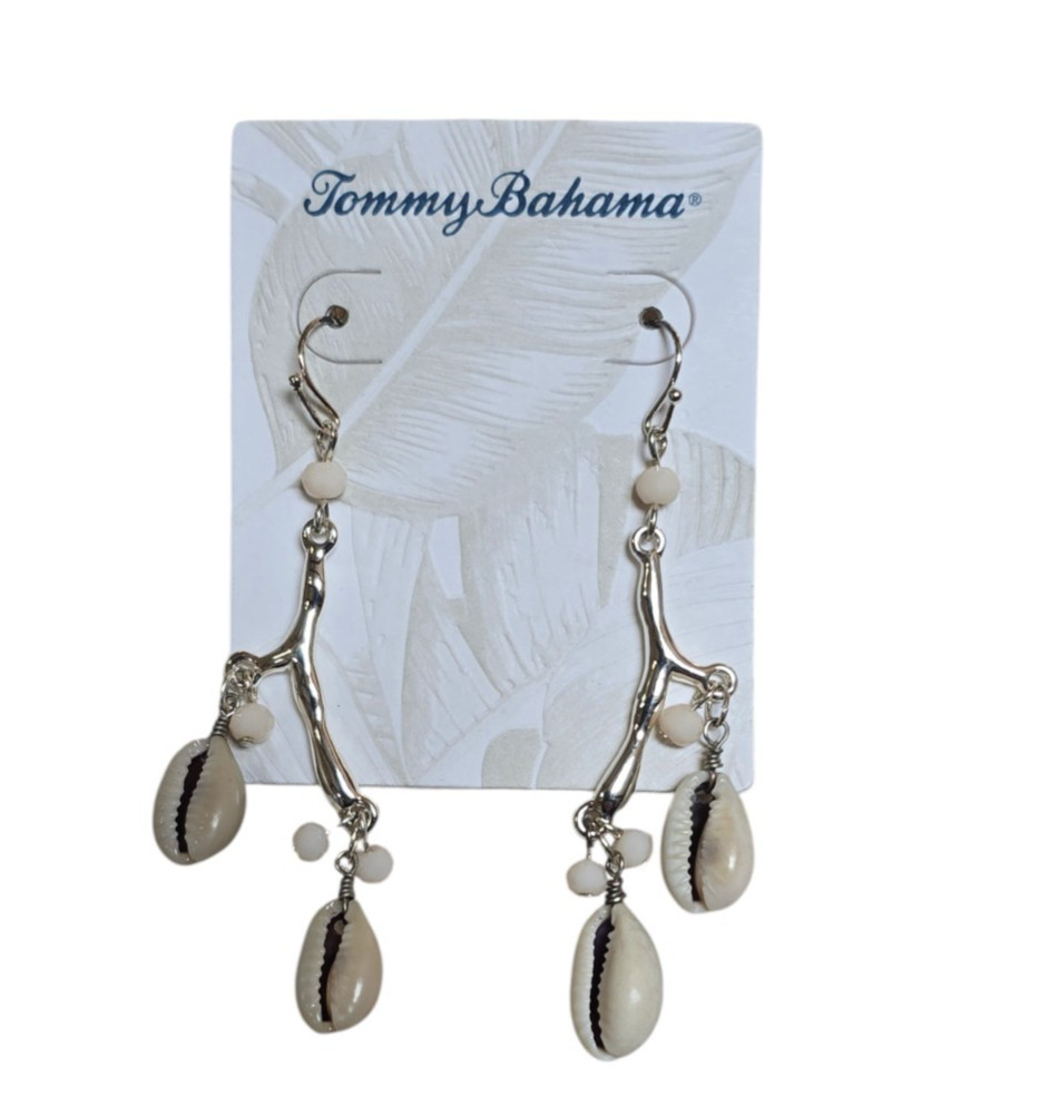 Tommy Bahama Women’s Cowrie Silver Plated Statement Hook Earrings NWT