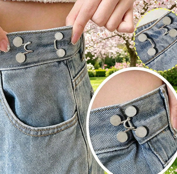 Adjustable Pants Waist Tightener Studless Button Pin Clip Alloy Brooch for Women