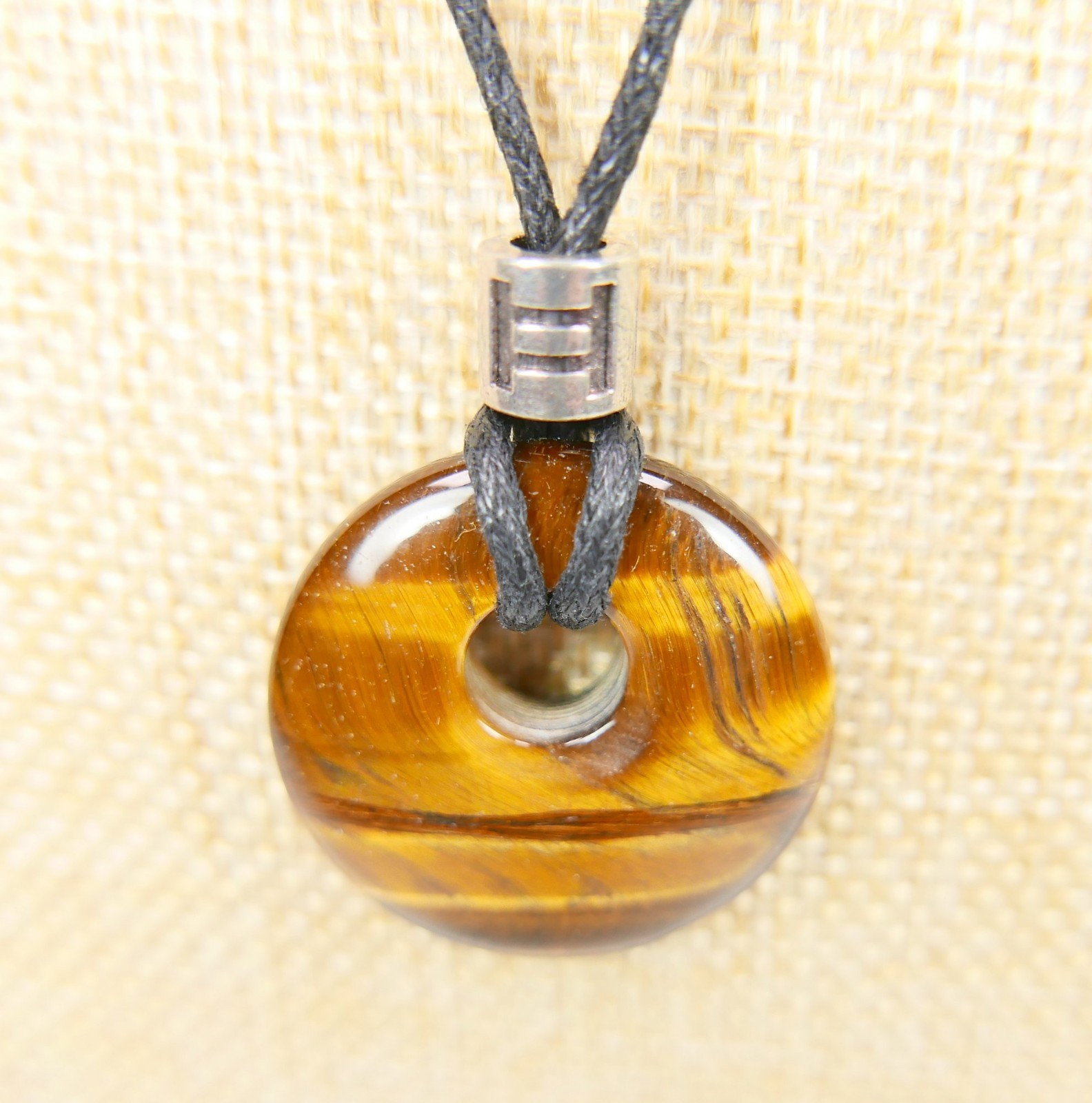 Zodiac Birth Stone Gemini Necklace Tiger`s Eye Donut Gemstone Necklace 1.3″