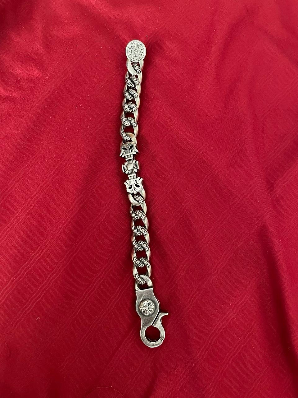 Chrome Hearts Extra Fancy Cuban Link Bracelet 925 Sterling Silver Cross Fleur