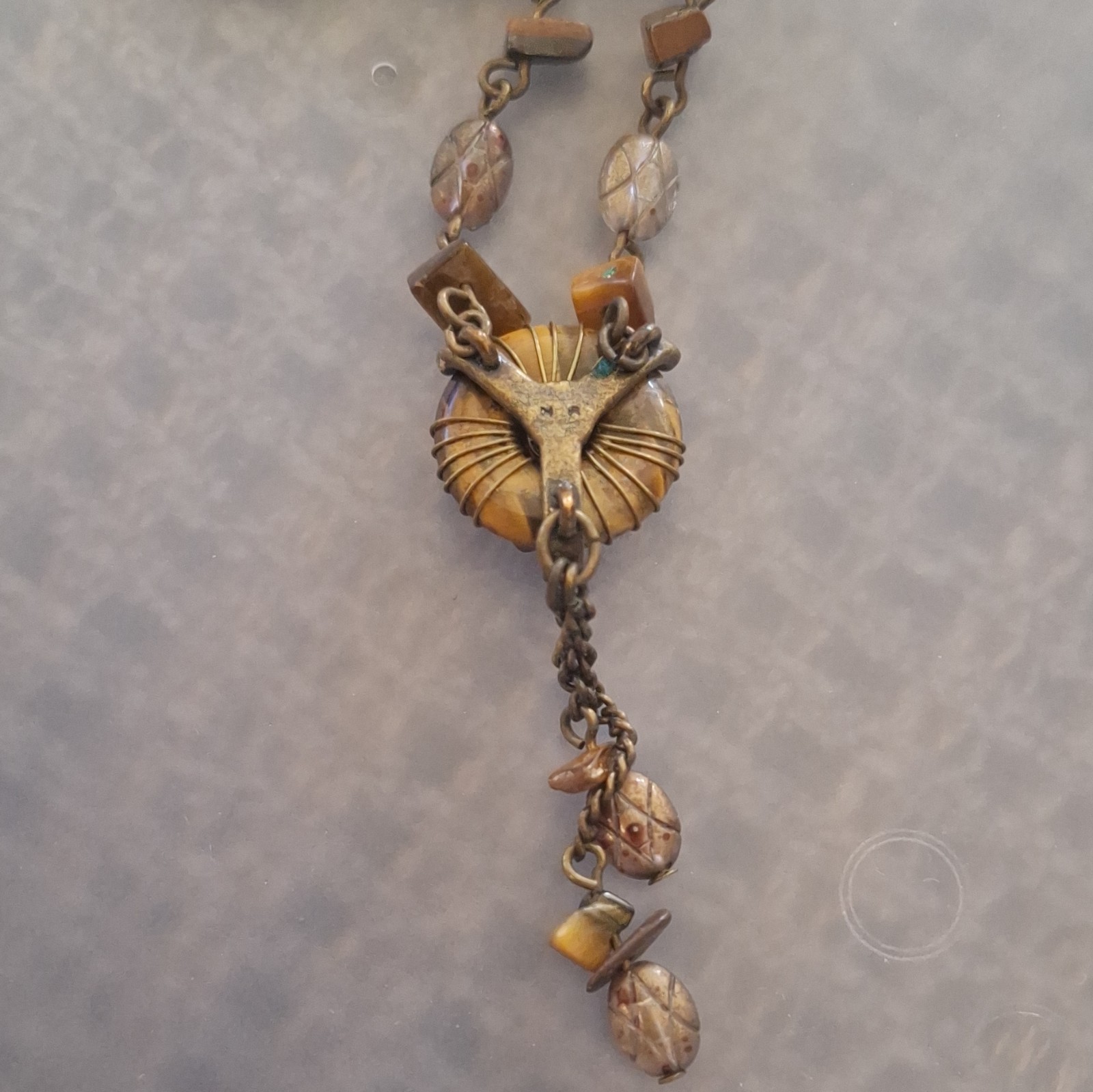 Flower Charm Pendant Y-Drop Cable Chain Necklace Metal Gold/Brown Lobster