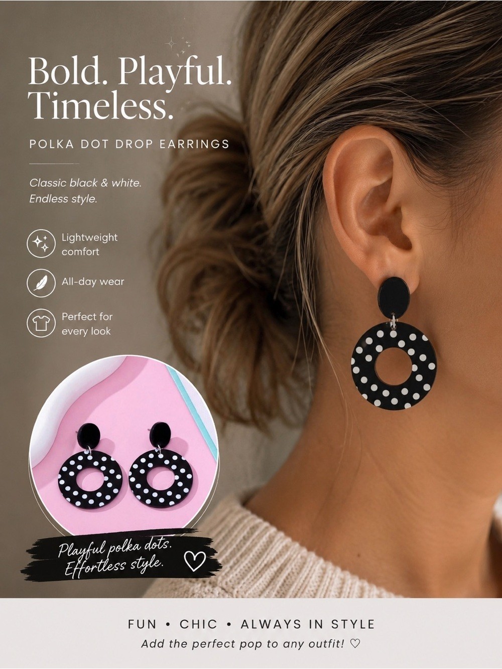 Black and White Polka Dot Hoop Earrings