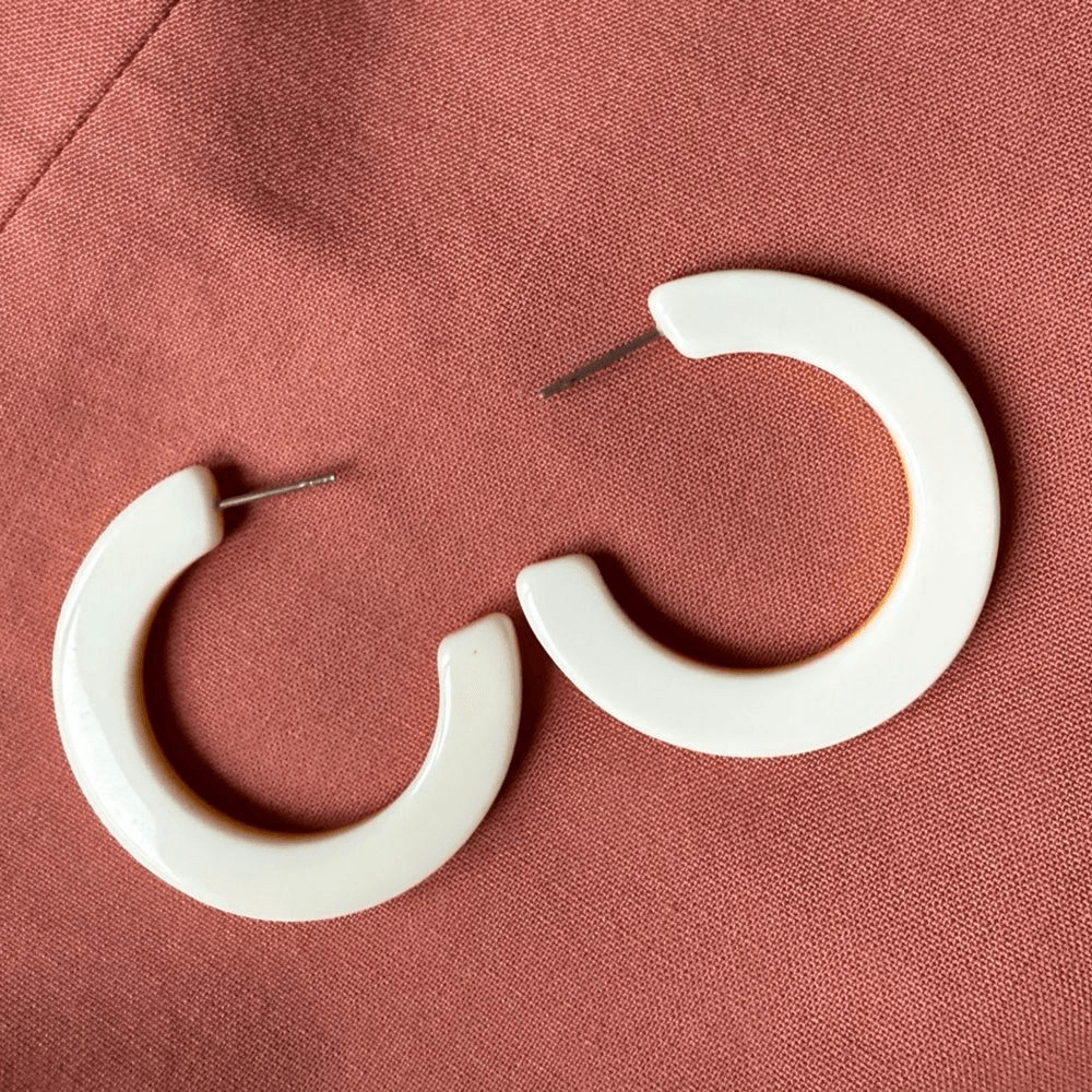 1980s/70s Lucite Dual Colored Yellow and White Hoop Earrings