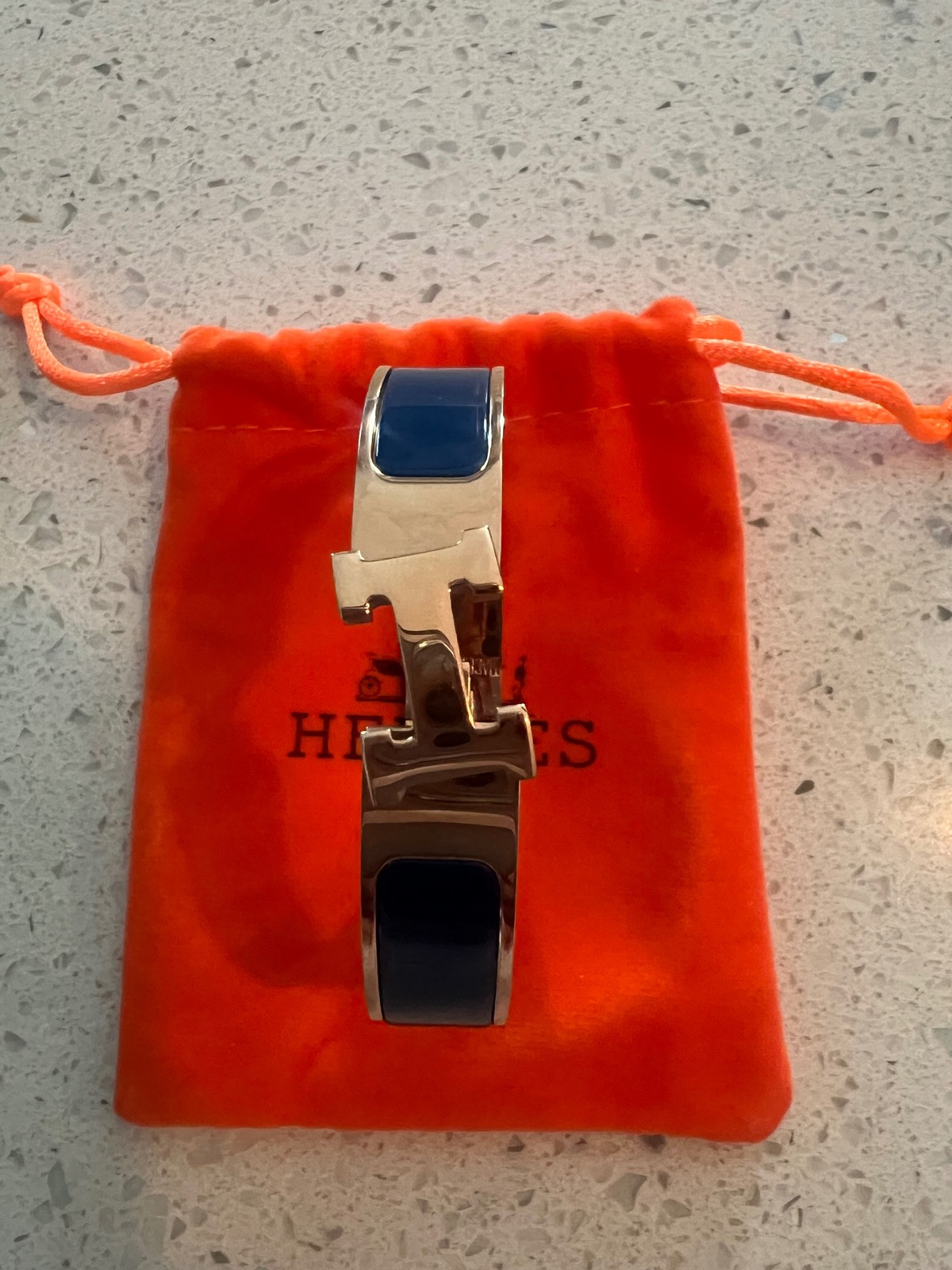 Hermes Clic H Bangle Bracelet Gold And Blue Color Jewelry Accessory