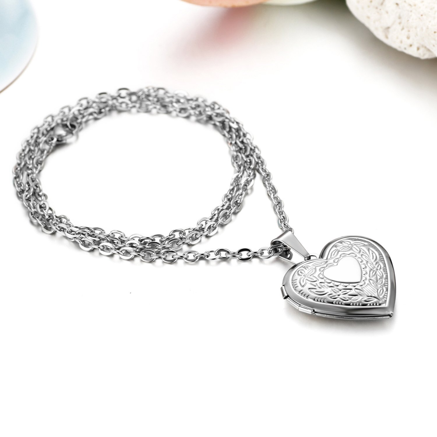 Stainless Steel Pendant Necklace Heart Locket Photo Picture Pendant Chain Gift