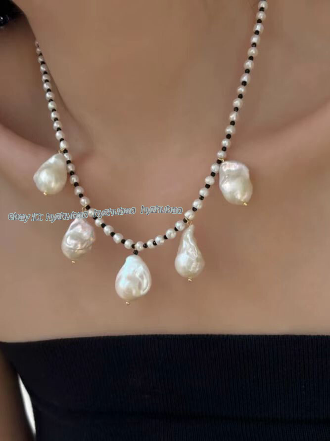 Natural 5-6mm/15-20mm White Baroque Reborn Keshi Pearl Pendants Necklace 18″-28″