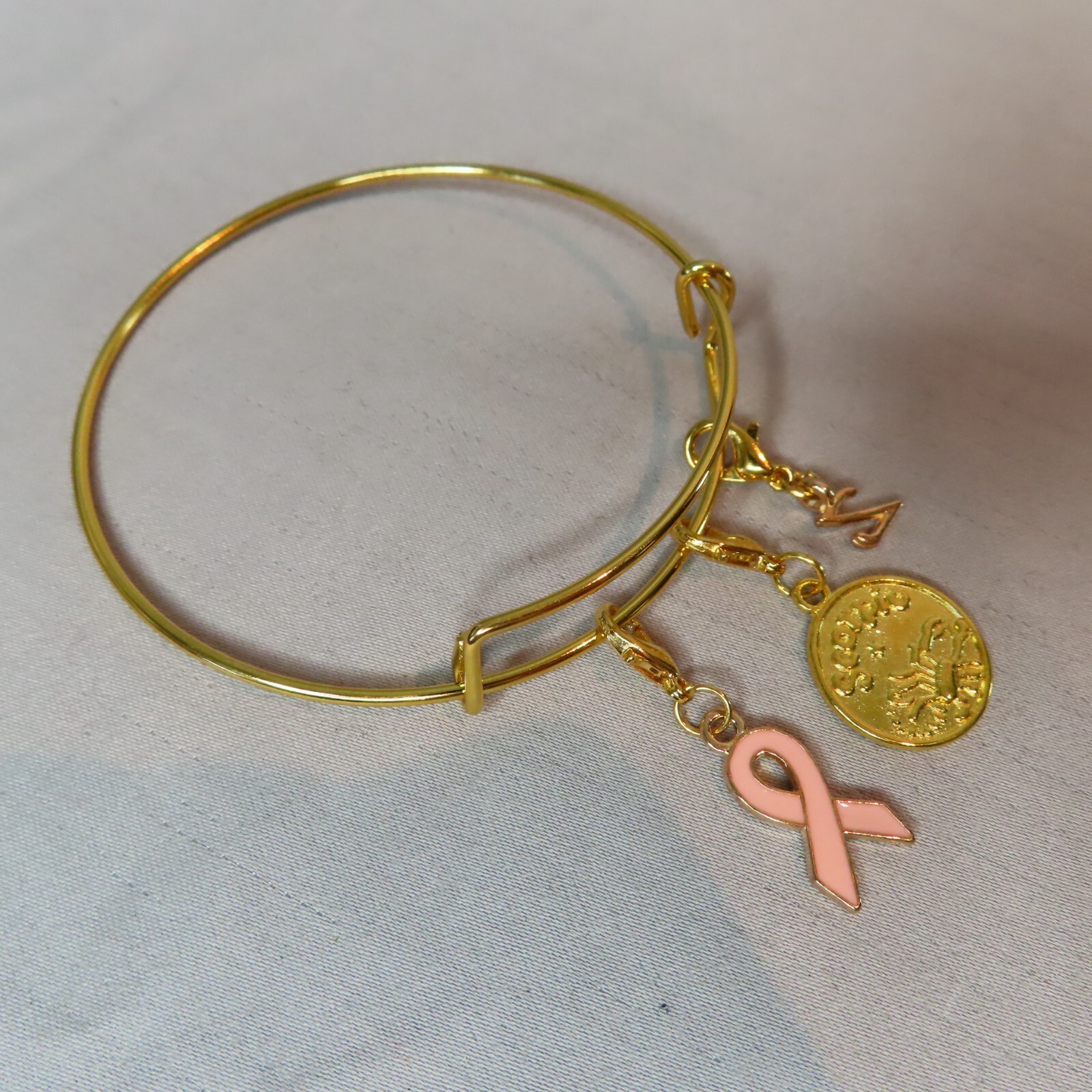 PURPLE RIBBON Alzheimers Awareness Charm Zipper Pull Keychain Add On Clip Dangle