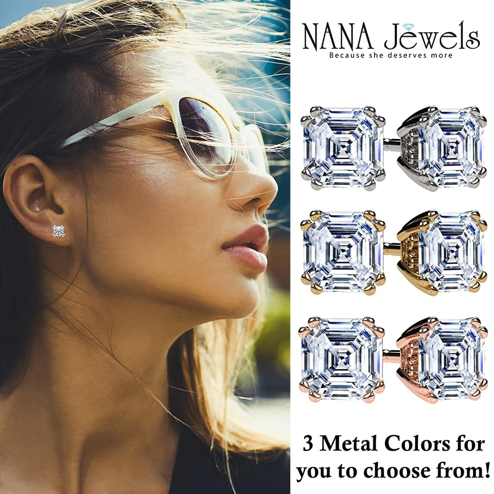 0.75-4.00ctw Asscher Cut Zirconia Stud Earrings Silver & 14K Post Hypoallergenic