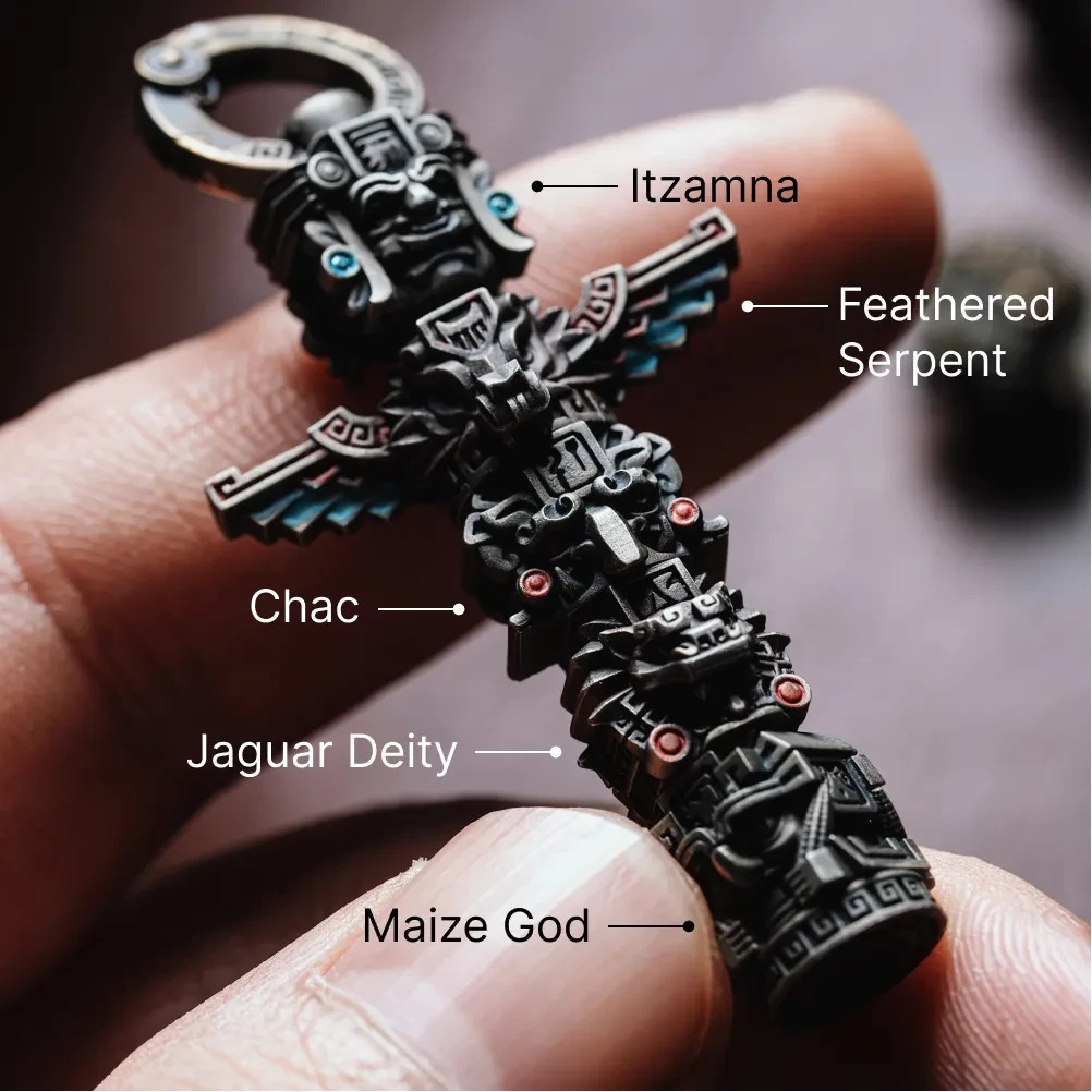 Bronze Mayan Totem Pendant, Mythology Jewelry, Men’s Protection Necklace