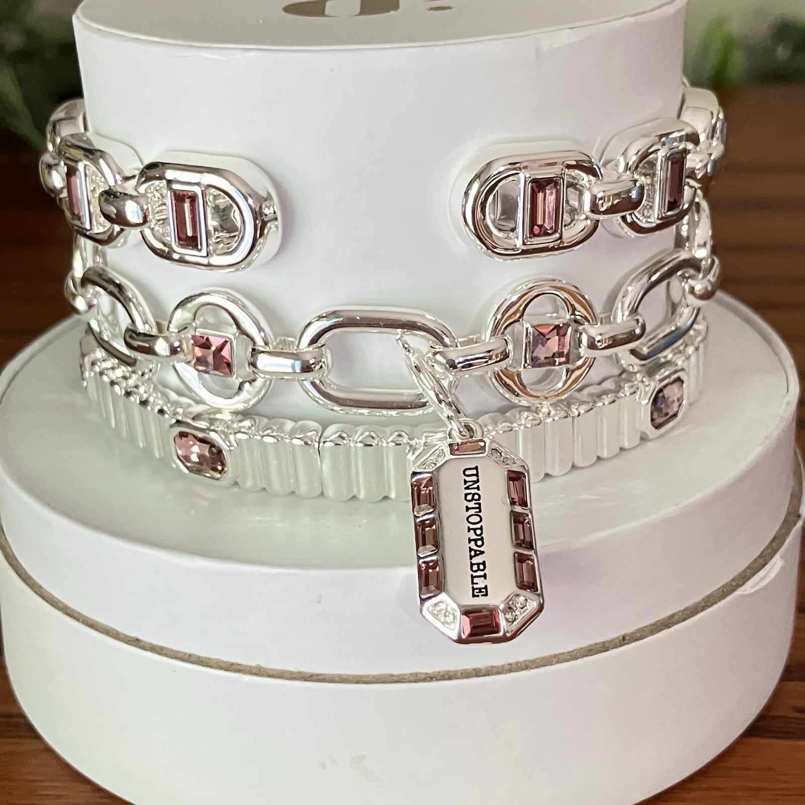 Bomb Party Spring Stacks 2026 Say It Louder UNSTOPPABLE Charm Bracelet Pink Silv