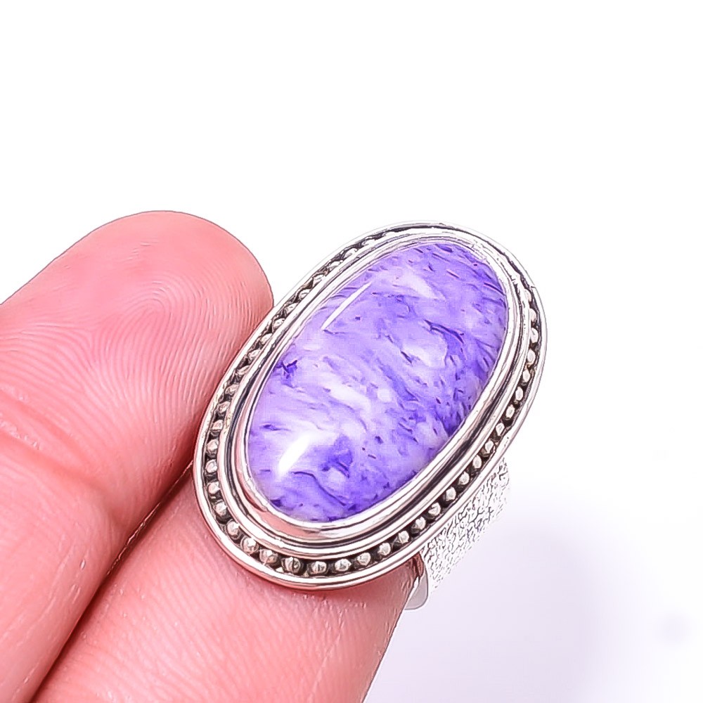Purple Charoite Handmade 925 Sterling Silver Ring S.7 R934017825, Christmas Gift