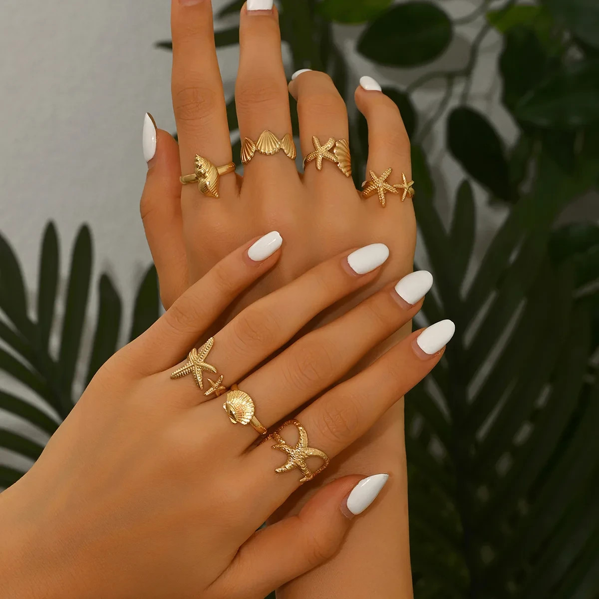 Ocean Starfish Shell Conch Ring Set for Women Beach Vacation Fashion Jewelry