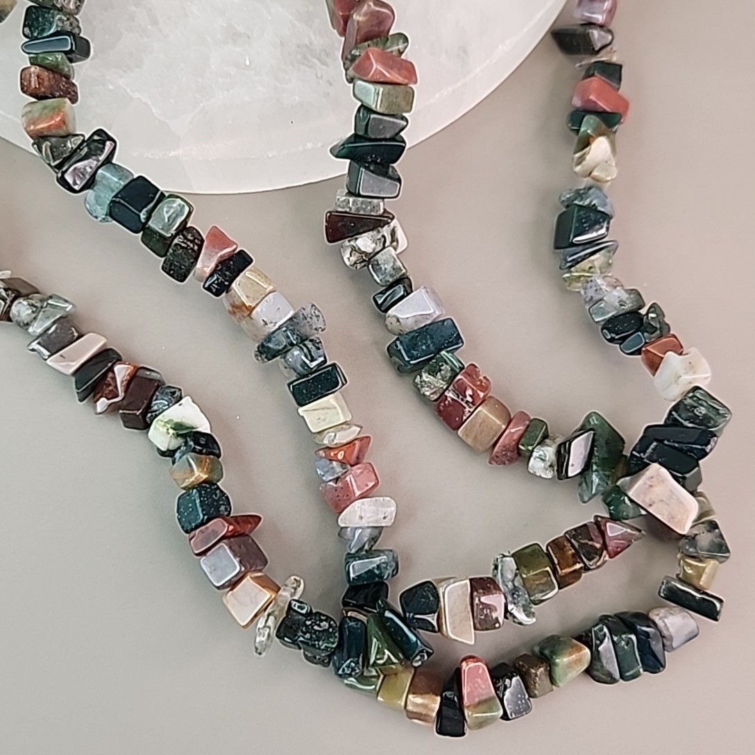 Stone Beaded Necklace Polished Chip Two Layered Jasper Variety 18.5″