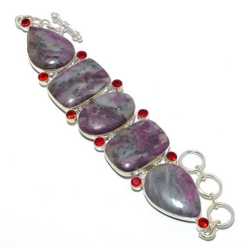 Ruby With Zoisite – Longido Mines & Garnet 925 Silver Bracelet 7-7.99″