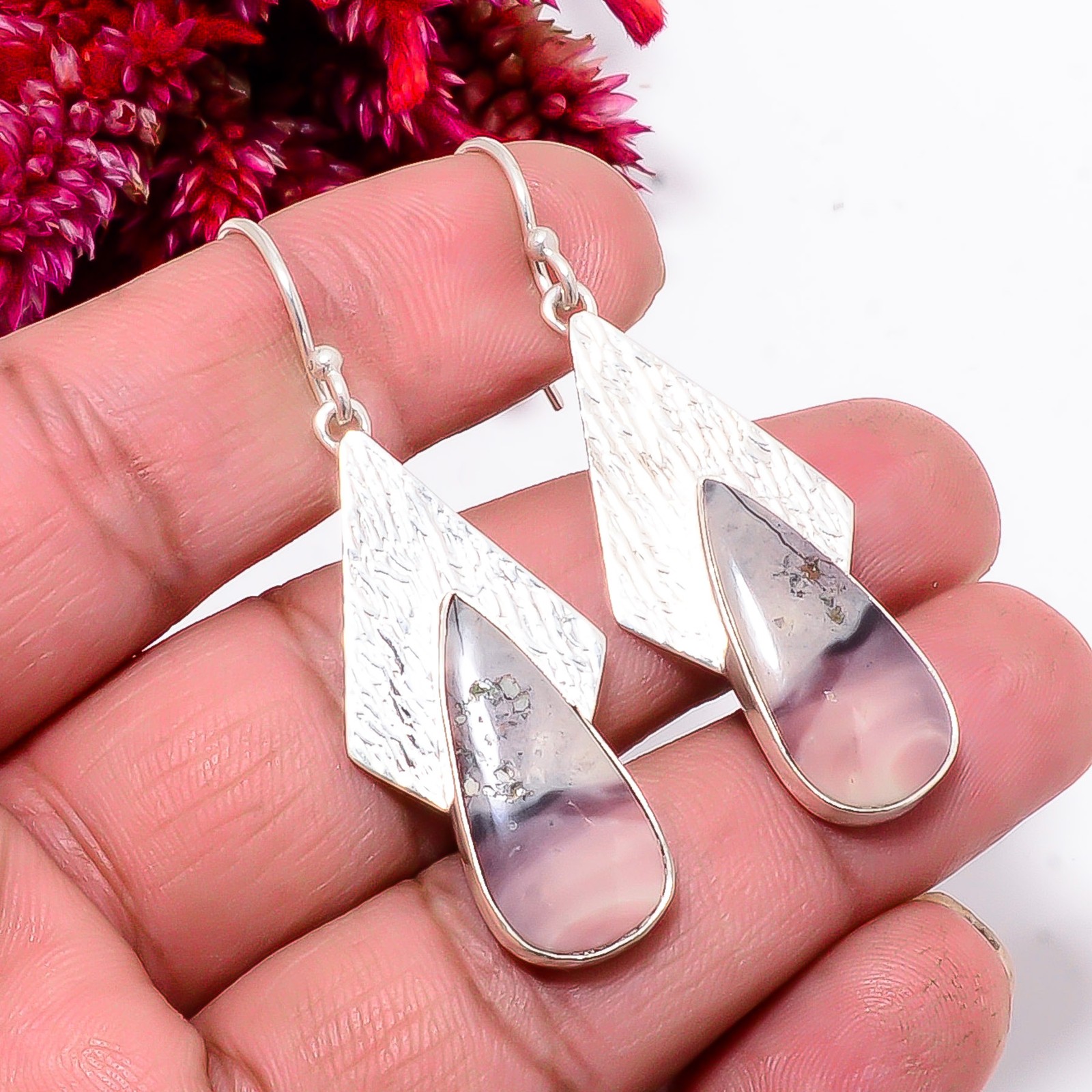 Mayan Porcelian Jasper – Mexico 925 Sterling Silver Handmade Earring 2.15″ Sku16