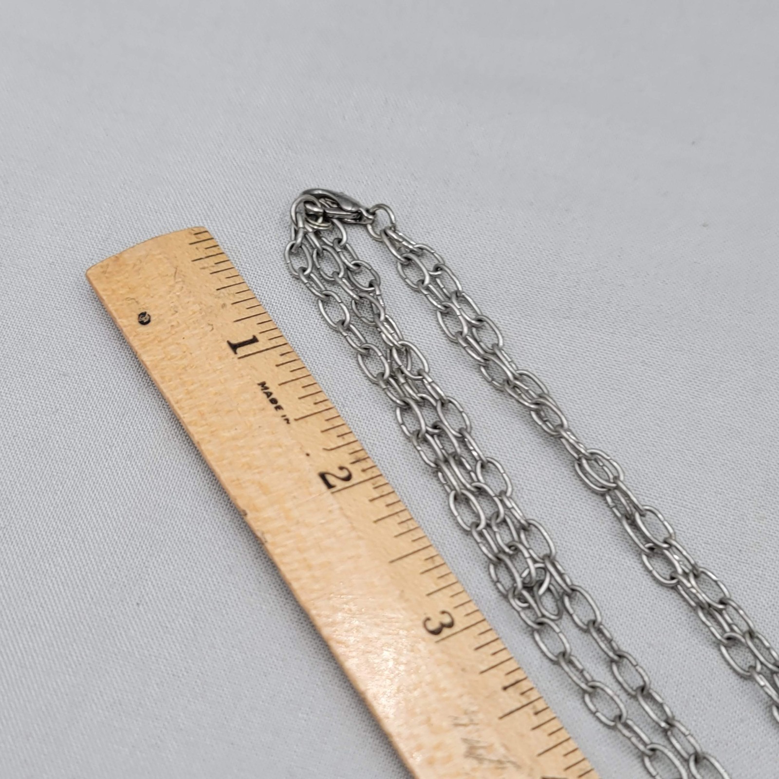 Blue & Clear Glass Bead Necklace Silver tone Triple Chain Layered 18″ adjustable