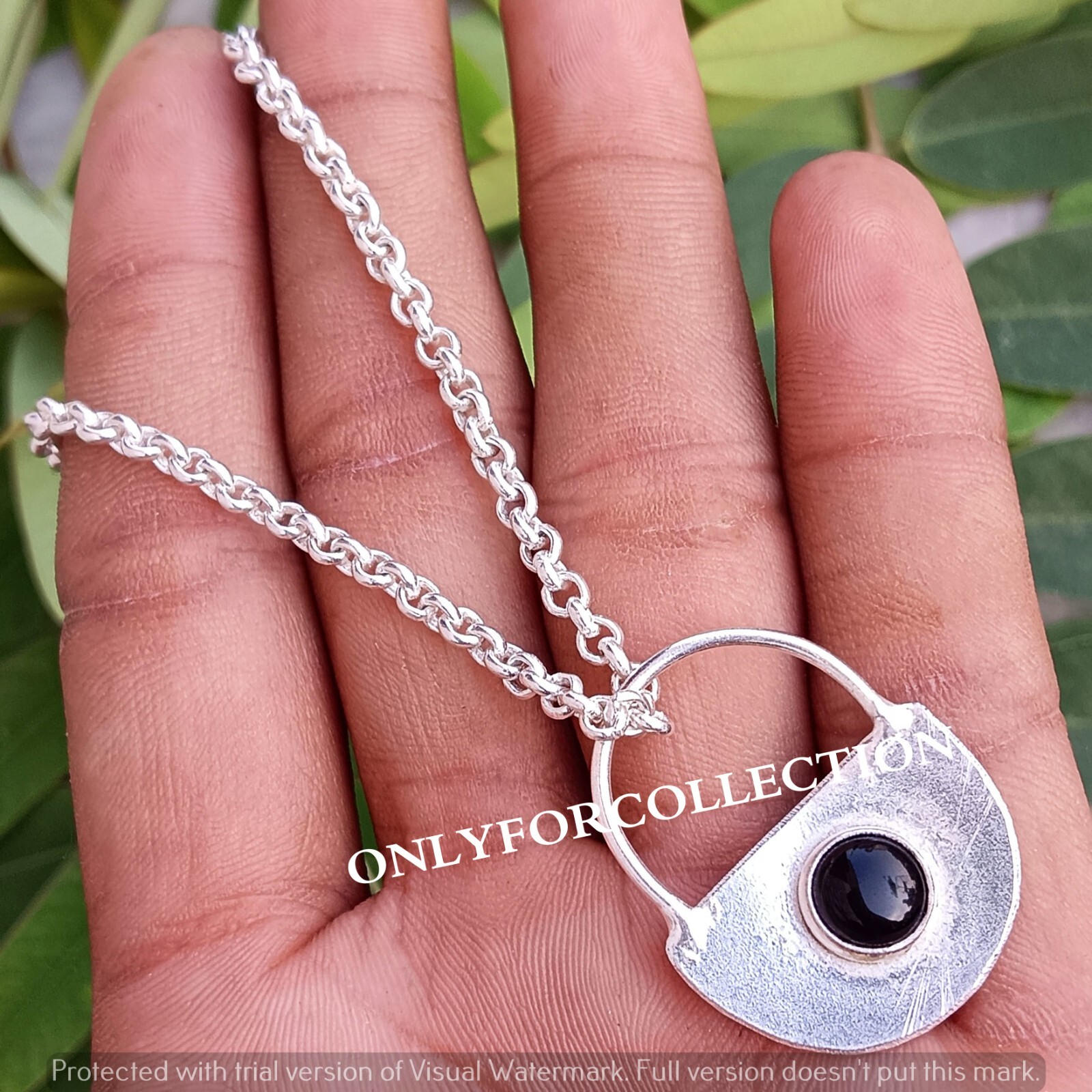 Gift Black Onyx Gemstone Silver Plated Handmade Lock 1PC Pendant With Chain