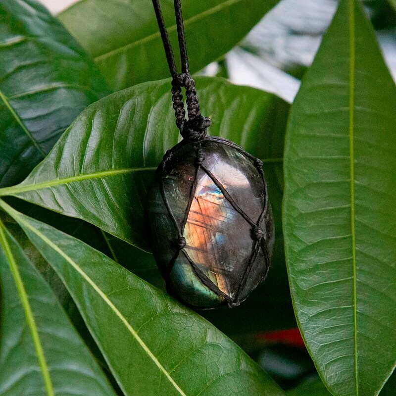 Natural Labradorite Wrap Pendant Necklace Healing Protection Crystal Necklace