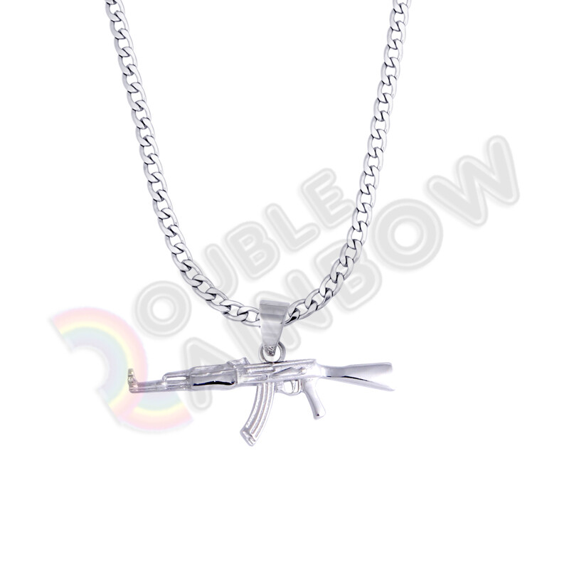 Army AK47 Machine Gun Gold Stainless Steel Pendant Necklace 6mm Cuban Chain*P186