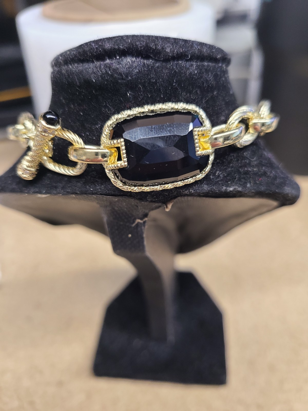 Judith Ripka Black Onyx With Cubic Zirconia 14k Gold Clad Verona Loop & Toggle B