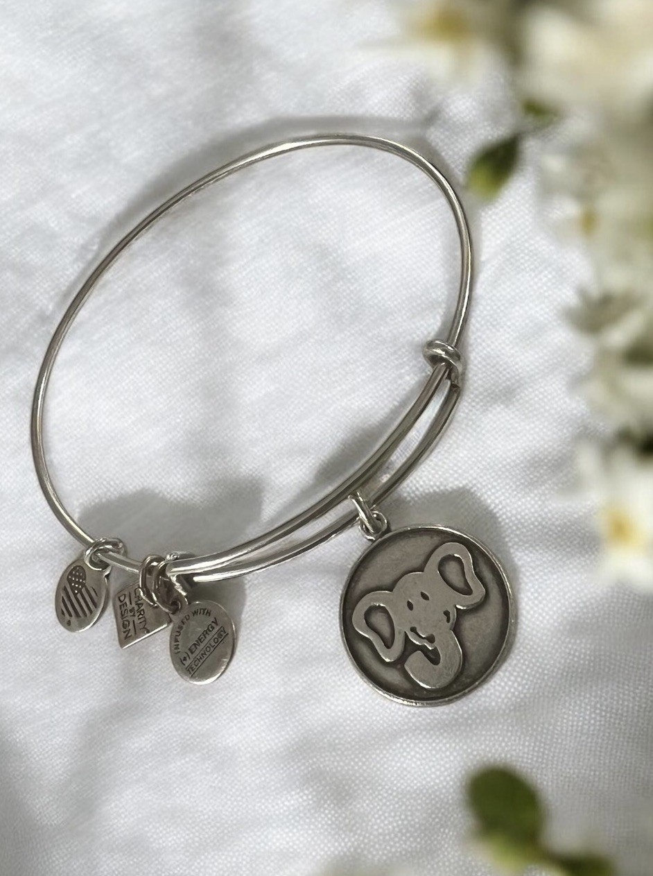 Alex and Ani “Charity by Design” Elephant Dangle Silver Tone Expandable Bracelet