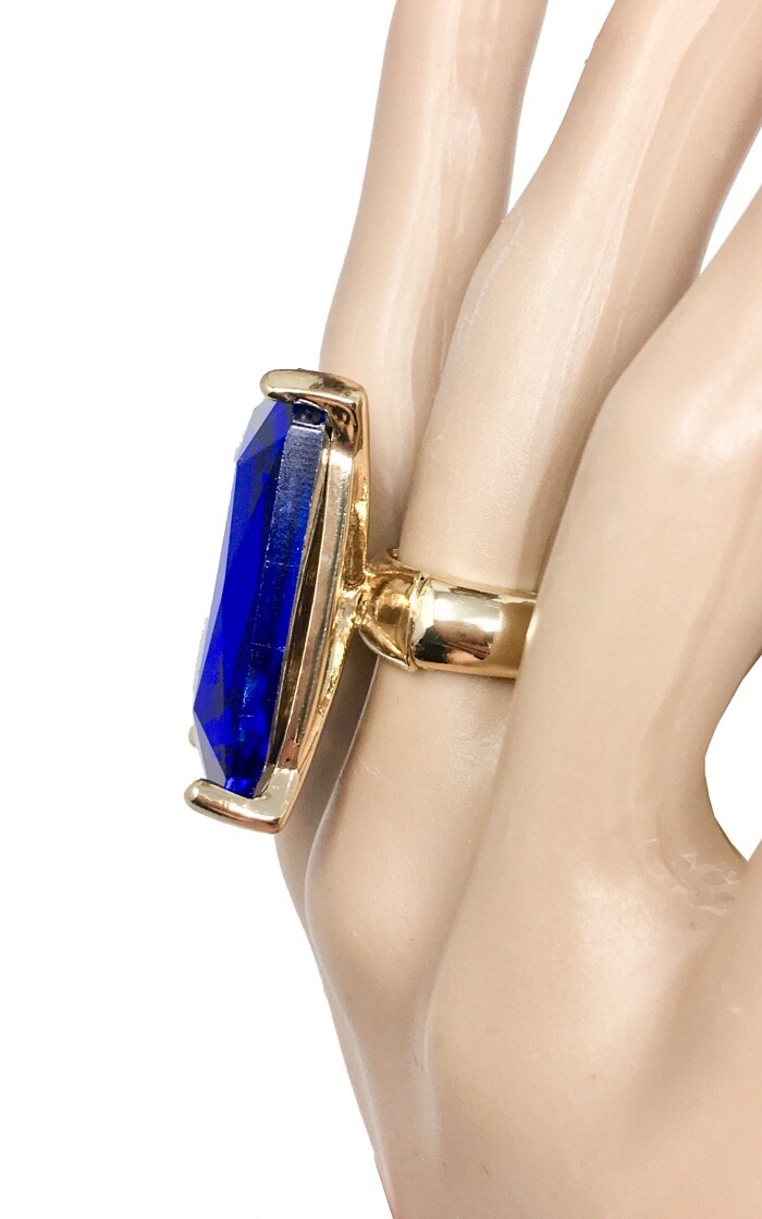 Octagon/Rectangular Royal Blue Crystal Adjustable Stretchable Solitaire Ring