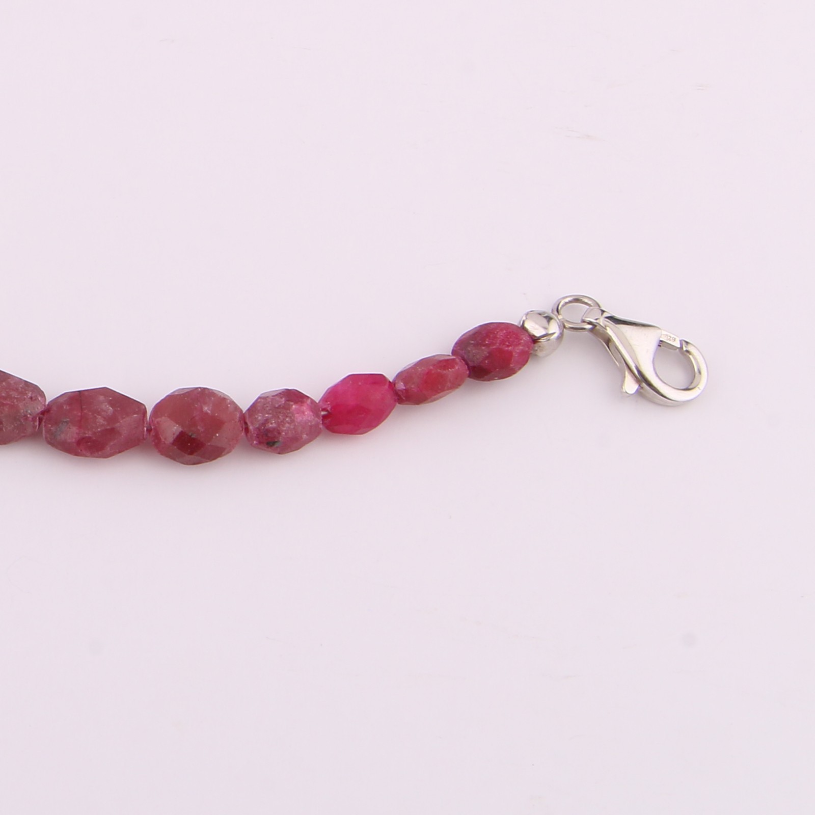 Natural Indian Ruby Faceted Beaded Bracelet 19cm 925 Sterling Silver Rhodium