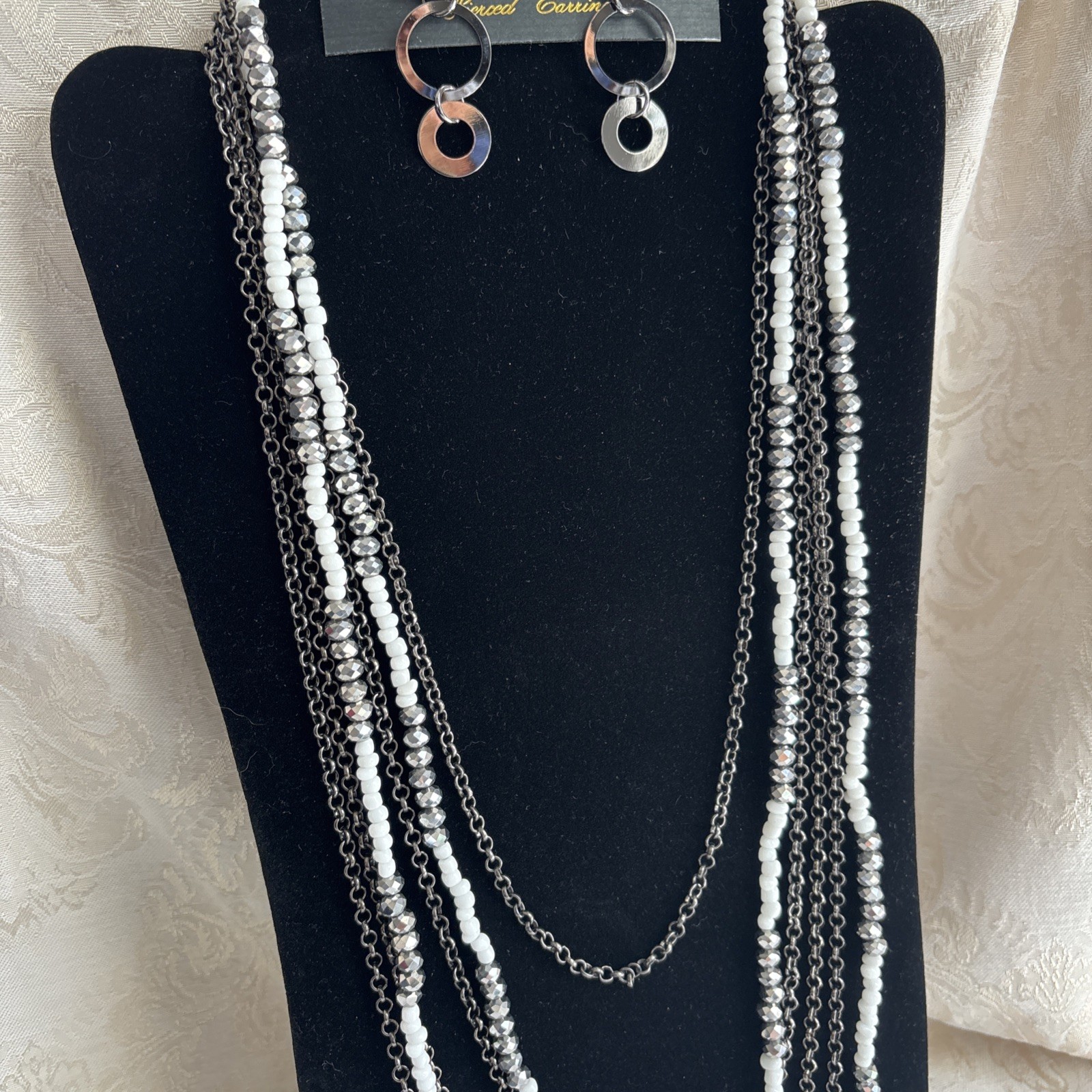 Park Lane Chic Earrings Hematite Tone Interlocking Circles & Unsigned Necklace