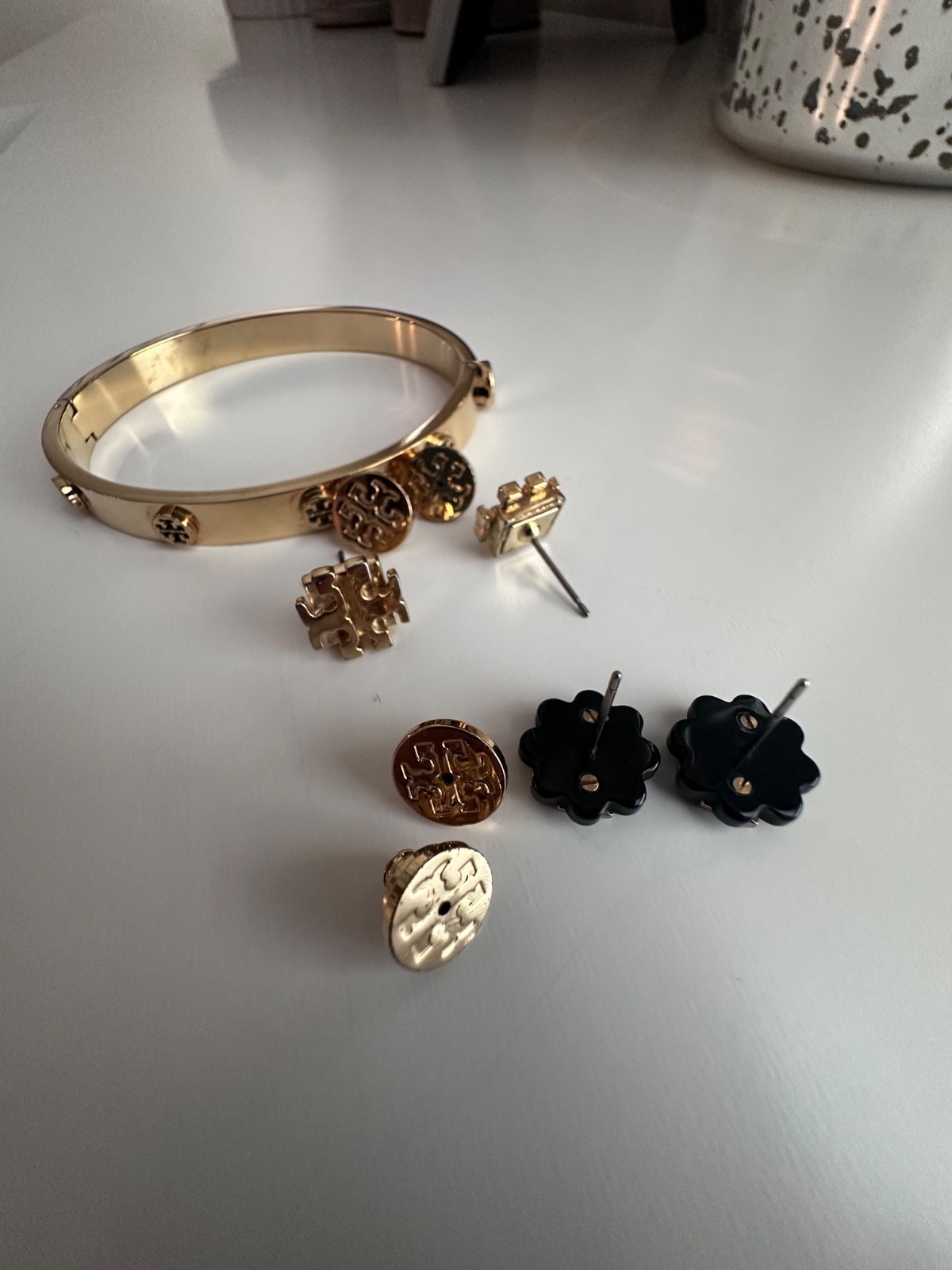 Tory Burch Miller Stud Hinge Bangle Bracelet Gold Tory Burch Earring Set
