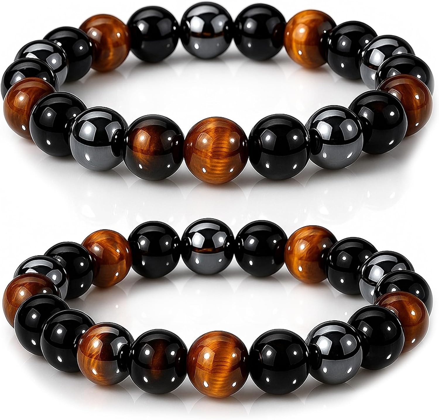 Black Obsidian Hematite Tiger Eye Triple Protection Bracelet Natural Stone 10mm
