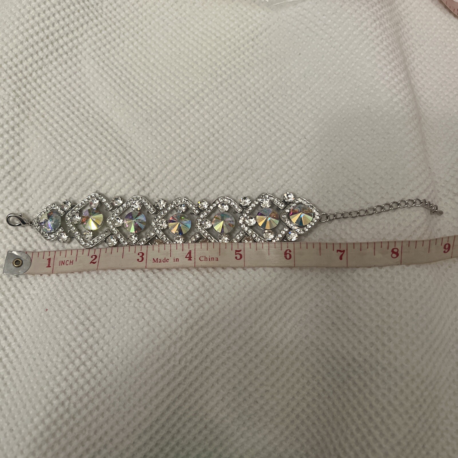 Beautiful Faux Diamanté Silver Multi Bracelet With Hook Fasten