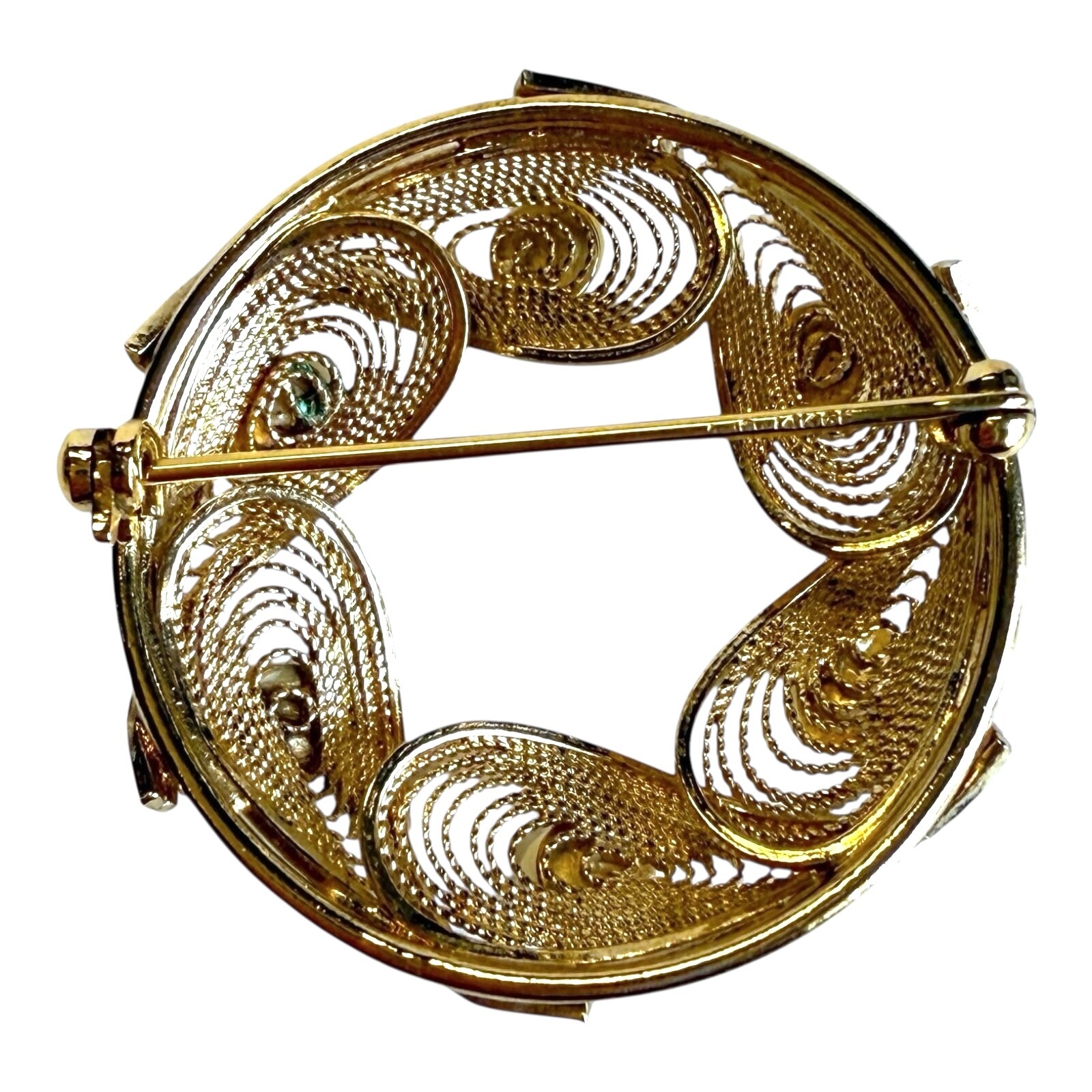 Vtg. Round Pearl Brooch 14k Gold Filled Filigree 6 – 5.8 mm Pearls 1.3” Diameter
