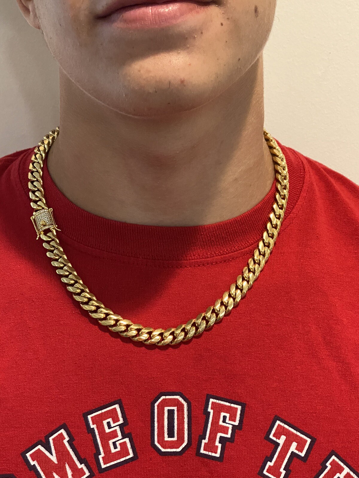 Miami Cuban Chain 18k Gold Plated Stainless Mens Hip Hop Choker Iced CZ Clasp