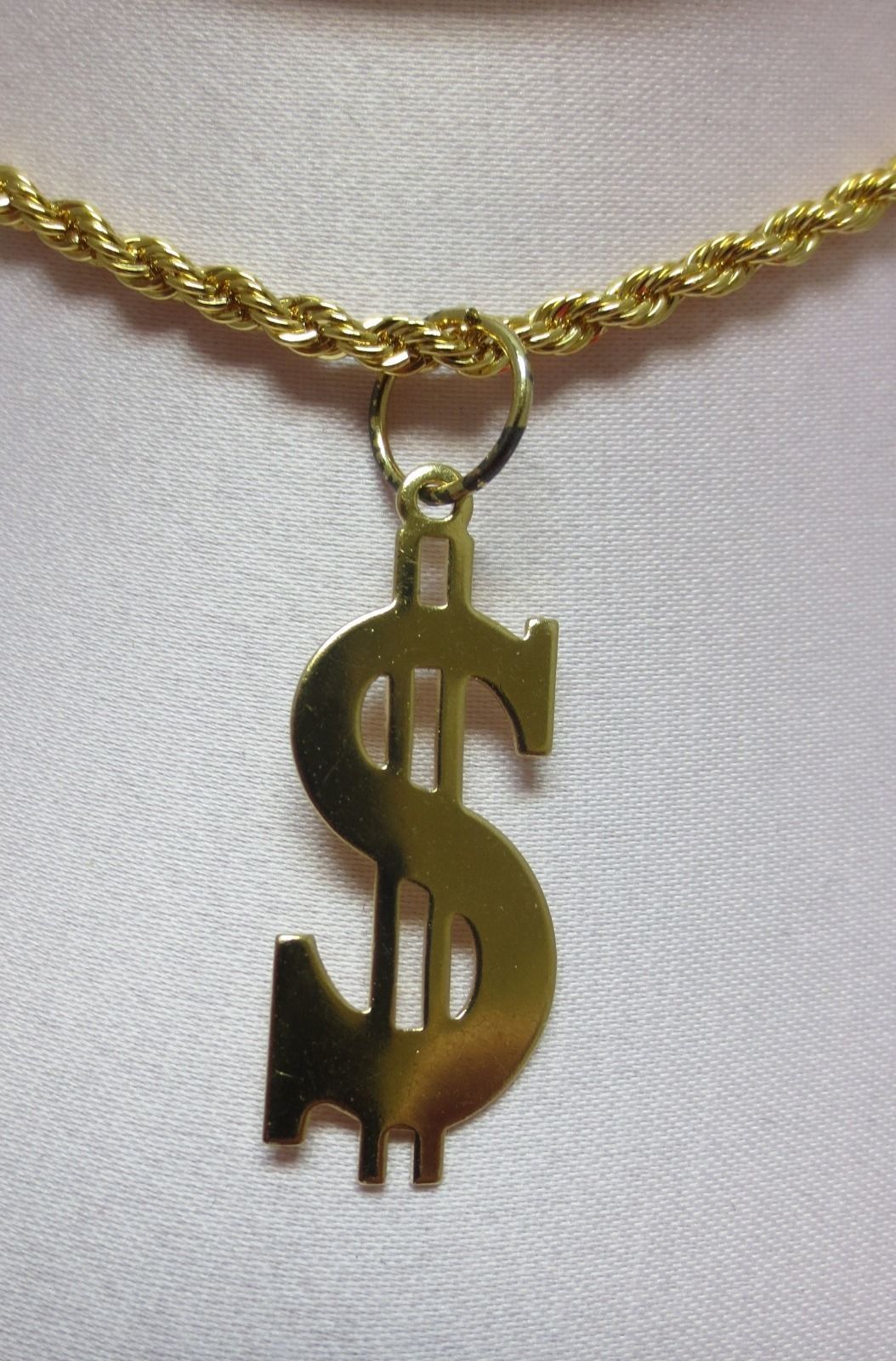 16 INCH 14 KT GOLD PLATED 3 MM ROPE WITH A $ DOLLAR SIGN PENDANT NECKLACE