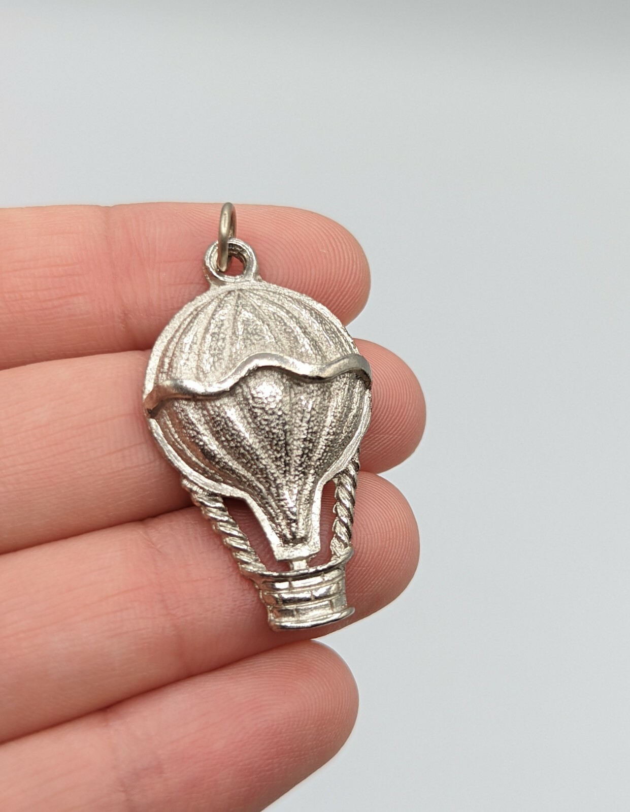 Silver Tone Textured Hot Air Balloon Travel Transportation Charm Pendant