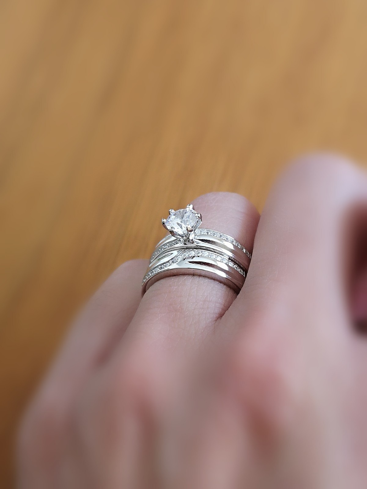 Engagement Ring and Wedding Band Set 14K Gold Plated White Simulated Diamond