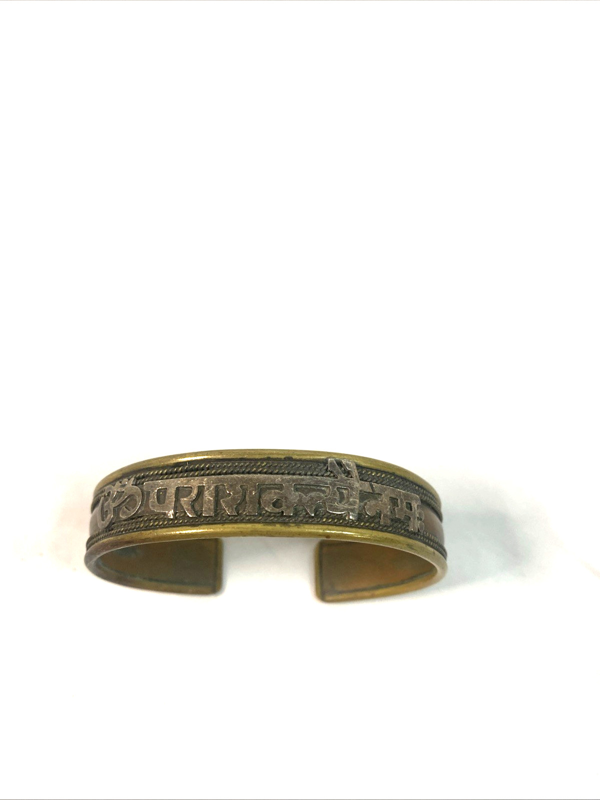 Vintage Buddhist Mantra Cuff Bracelet Embossed Mixed Metals