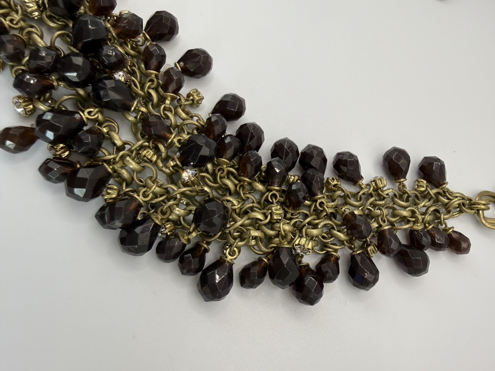 Talbots NWT Bib Statement Necklace Black Purple Glass Bead Rhinestone Gold Tone