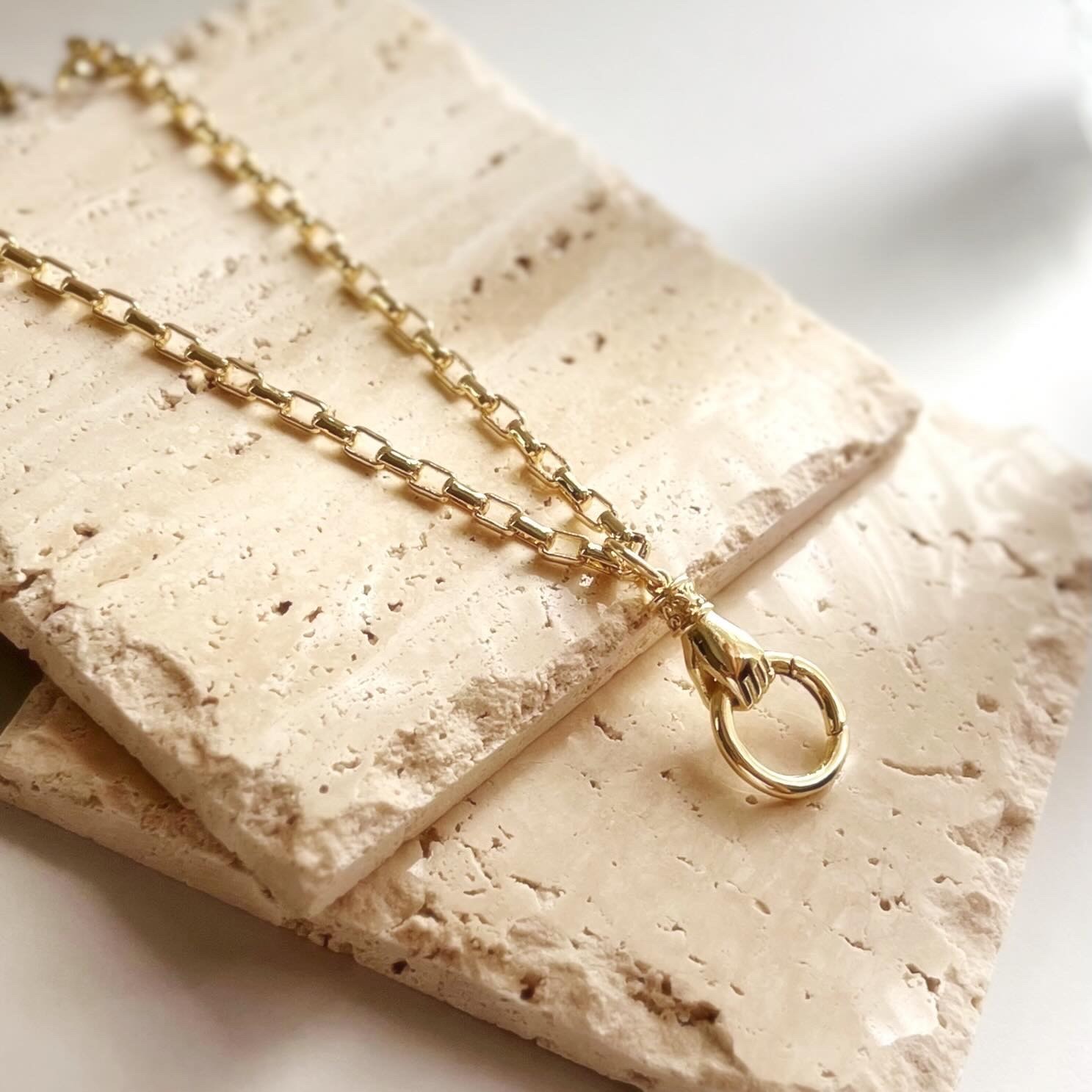 18K Gold Filled Hand Carabiner Necklace Charm Holder Necklace Push Gate Clasp