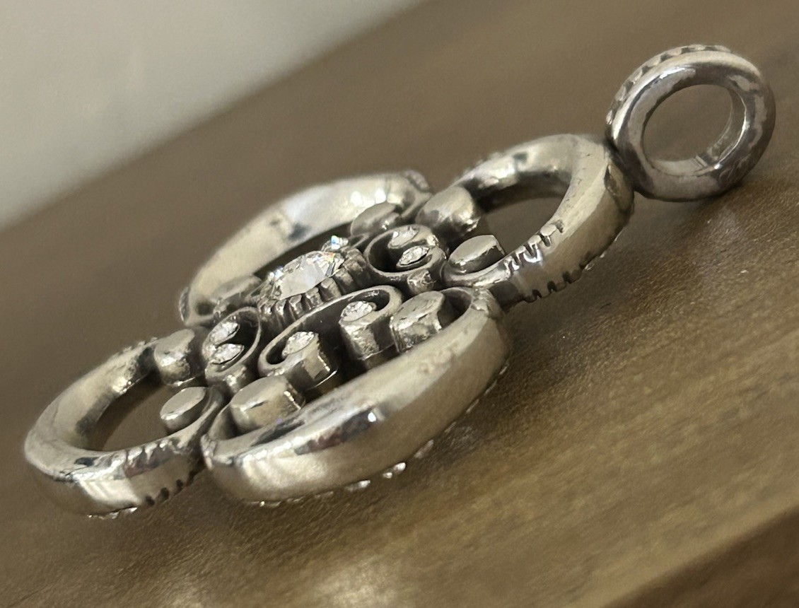 Brighton Clover Shaped Silver Plated Pendant With Crystals Reversible